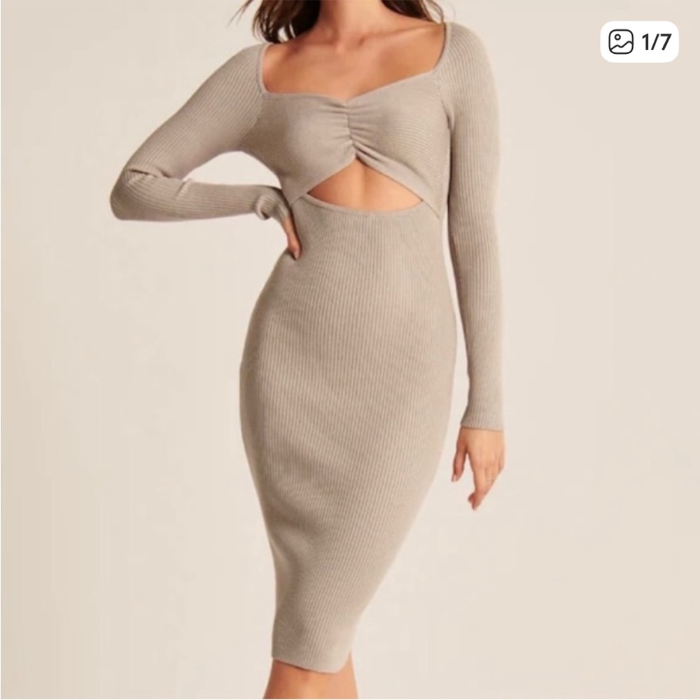 Abercrombie & Fitch Cinched Front Cutout MidiSweater Dress